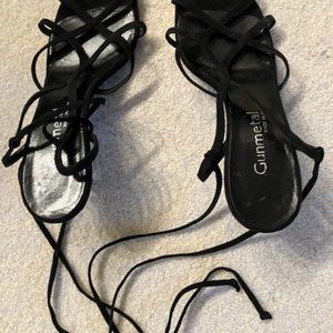 Gun Metal Lace Up Sandals  Black Size 9